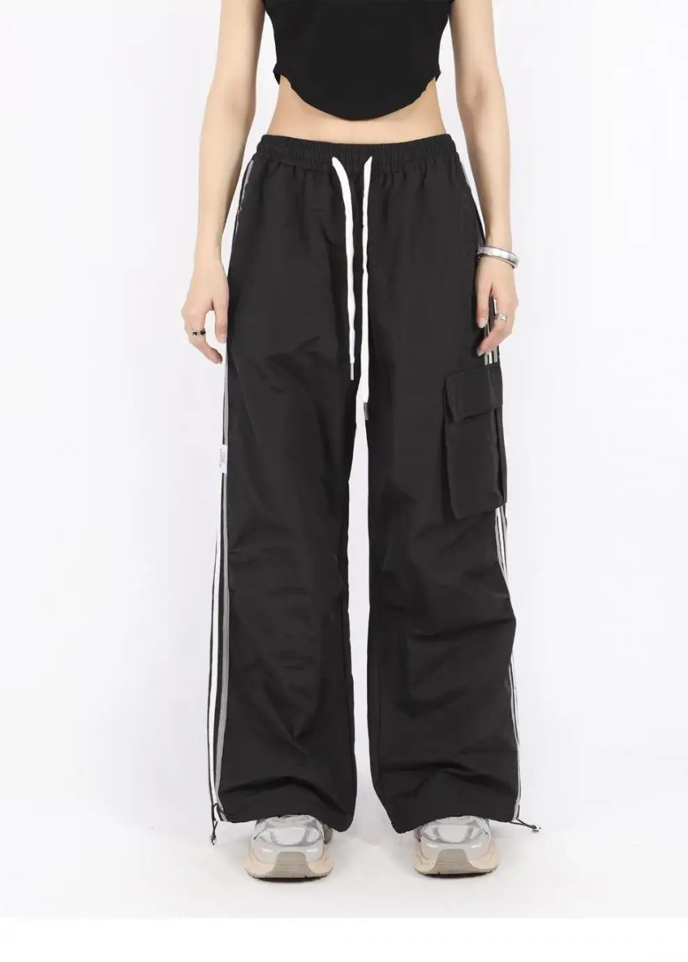 Womens Harajuku striped Y2K commodity casual Kpop streetwear bag Trouser oversized jogging wide leg sports pants Z260314