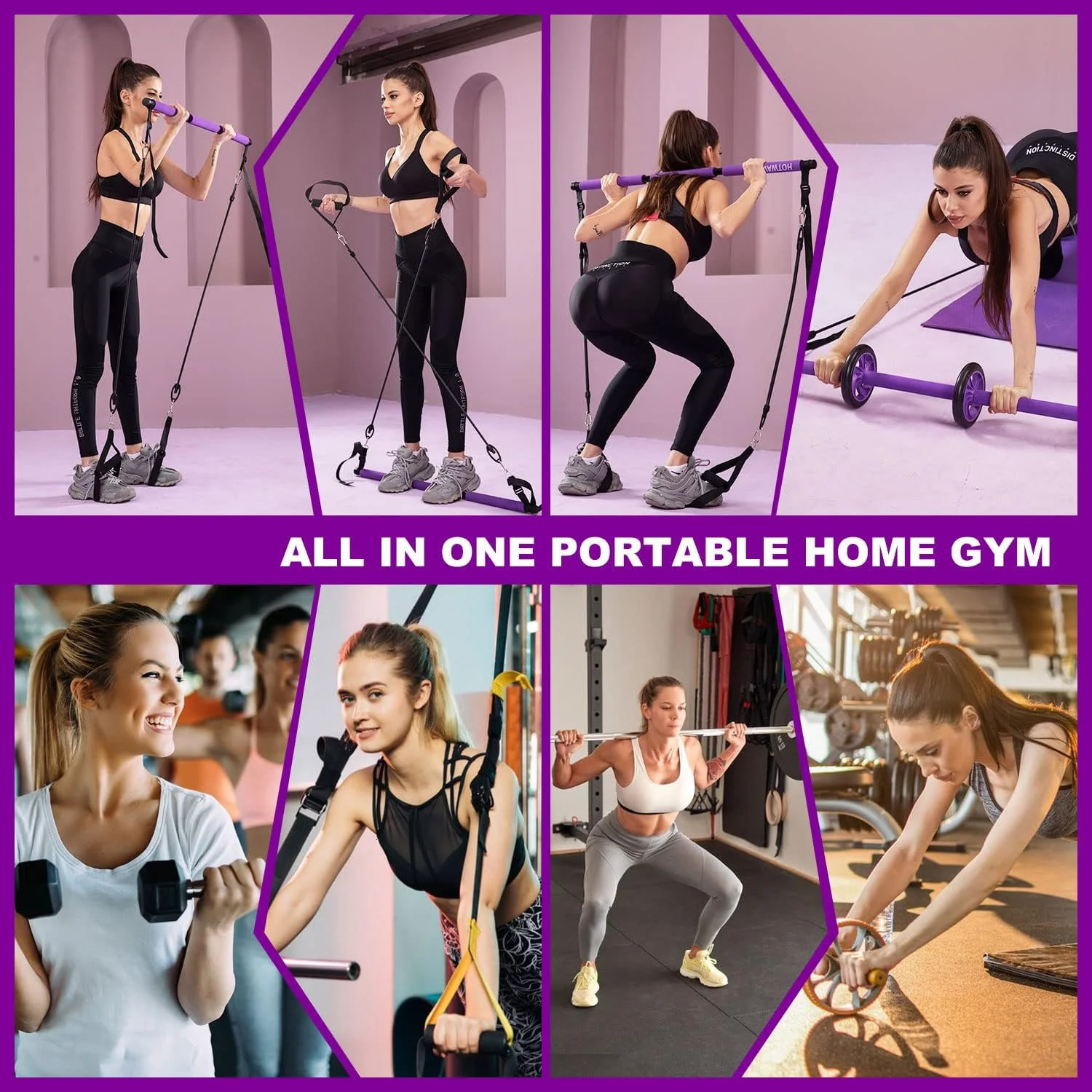 Fitness Pilates Bar Kit Resistance Bands with Ab Roller for Abs Workout Core Strength Training Equipment Portable Home Gym 241217