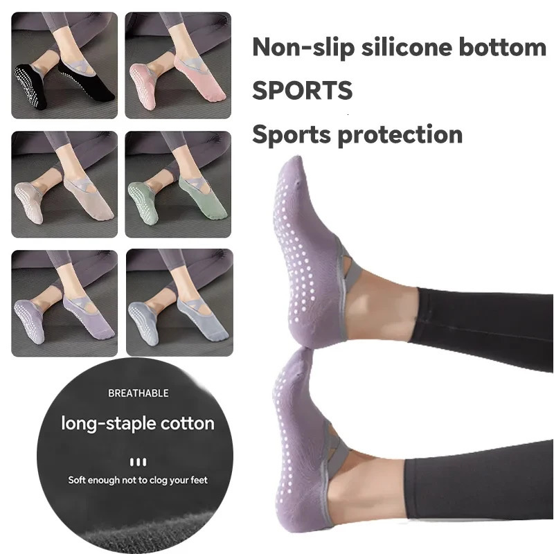 4 pairs of yoga socks womens pure cotton anti slip Pilates grip socks joint bandages yoga sports ballet dance backless ankle socks 241217