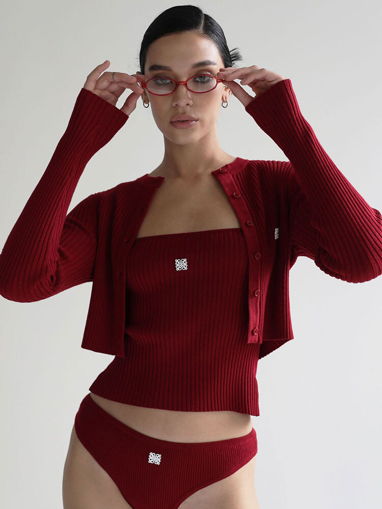 Badblood American Retro Knitted Cardigan Sweater Embroidered Round Neck Slimming Red Autumn Jacket