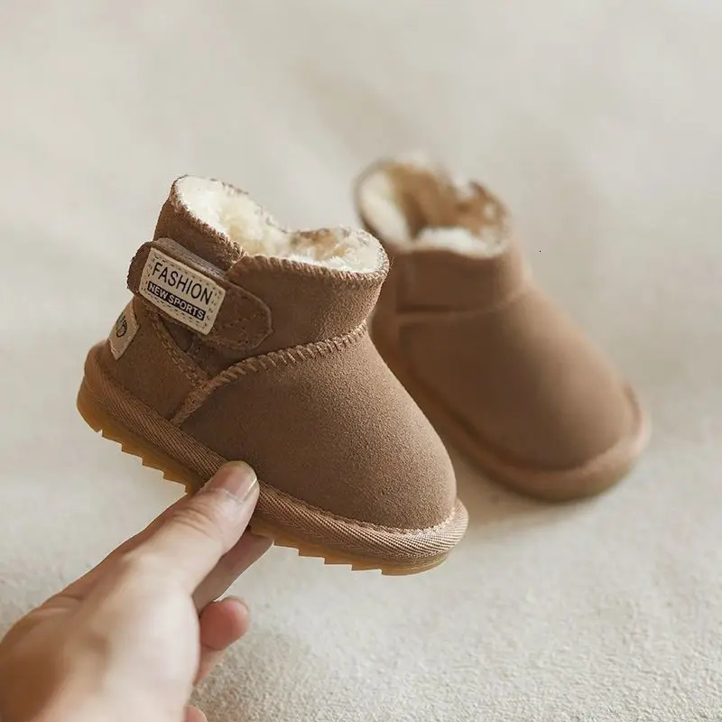 Winter Baby Snow Boots Warm Plush Leather Toddler Shoes Fashion Boys Girls Antislip Rubber Sole Sneakers Infant 241218