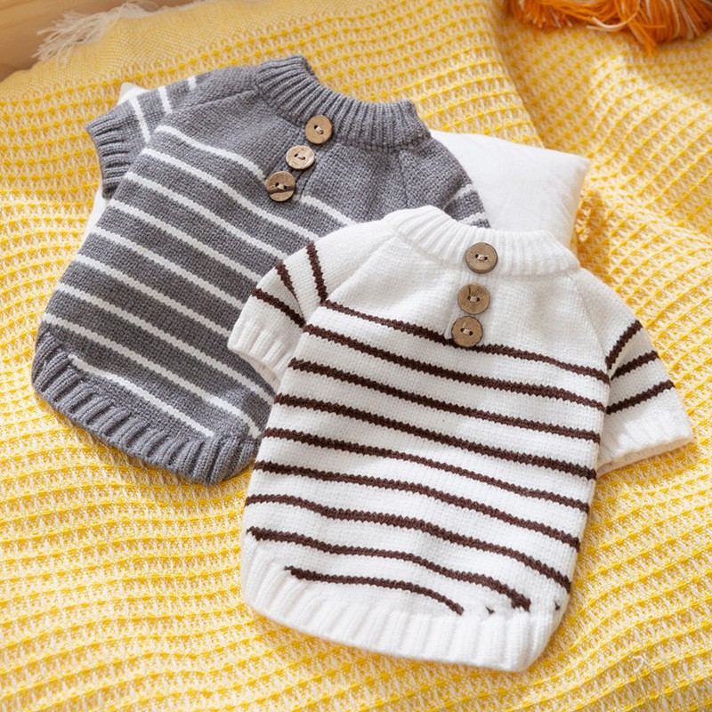 Autumn and winter dog clothes in Ins style, simple striped button sweater,small and medium-sized dog, cat, pet clothes