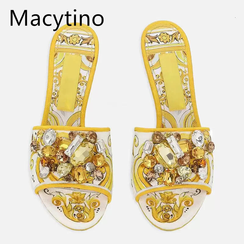 Summer Printed High Heeled Sandals Women's Bohemian Rhie Jewel Open-Toe Stiletto Slippers Party Shoes
