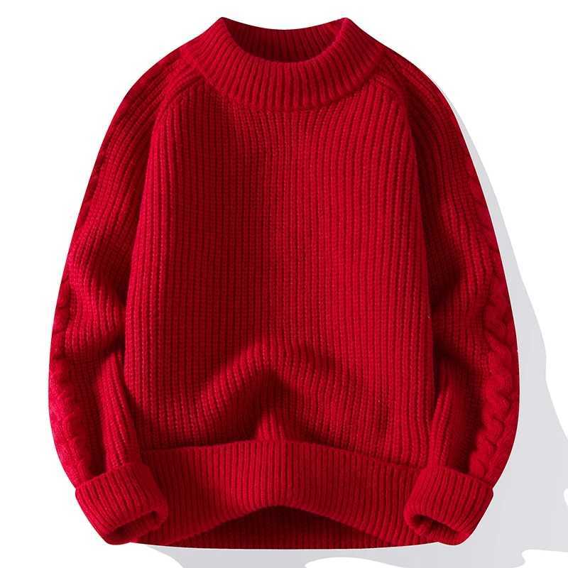 New mens knitted sweater round neck long sleeved Harajuku mens casual latte autumn mens earth color warm sweater W241219