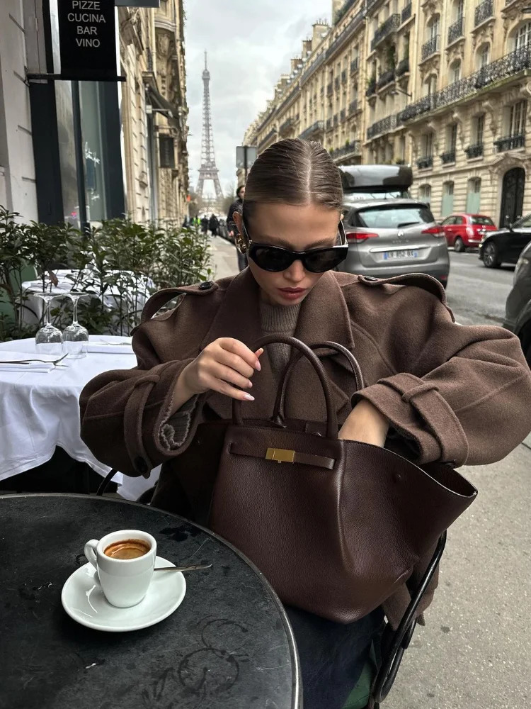 Double Breasted Long Sleeved Lapel Womens Woolen Coats Casual Solid Color Pocket Short Jacket Lady Commuting Autumn Streetwears 241218