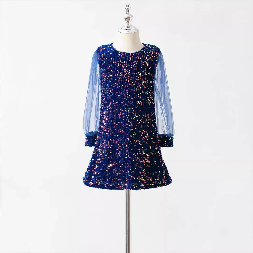 Autumn Girls Princess Dress Baby Kids Elegant Party Tutu Fluffy Sequin Mesh Skirt Children Mesh Tulle Birthday Dresses L466 241219