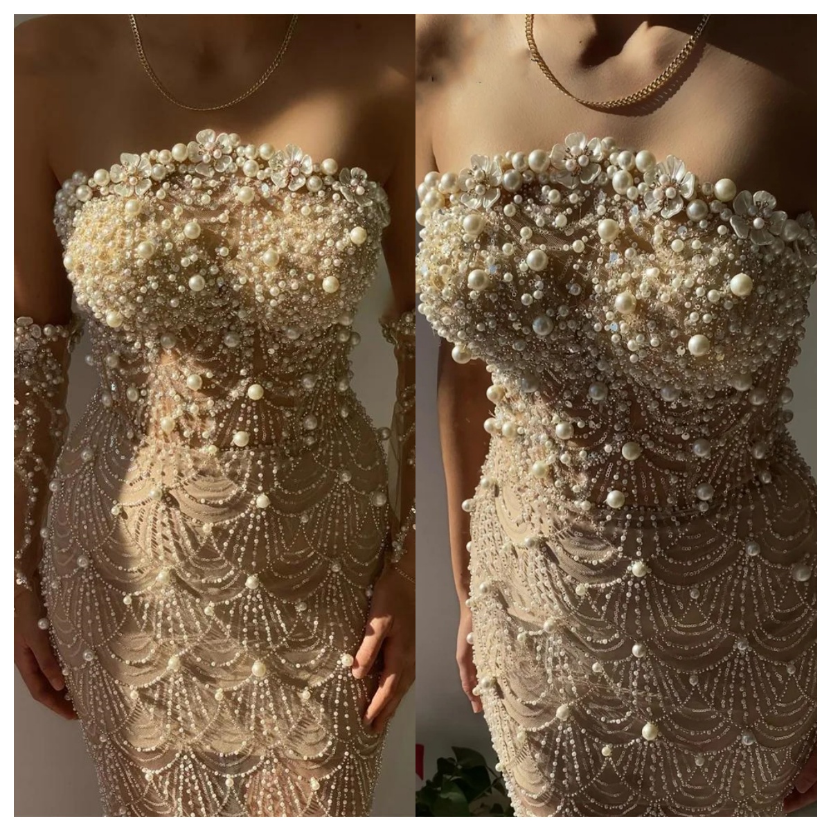 Designer Evening Dresses For Women Strapless Removable Sleeves Gown Beaded Sequins wer Sweep Train Customized Dress Party