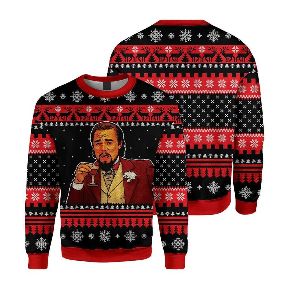 Autumn and Winter Clothes Laughing Leo DiCaprio Meme Ugly Christmas Sweater Gift Saint Claude Pullover Mens 2024 3D Sports Shirt Top W241219