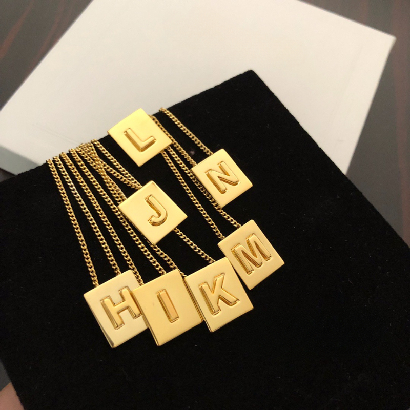Free shipping gold square block geometry designer pendant necklaces for women girls link chain short choker letters necklace jewelry wholesale