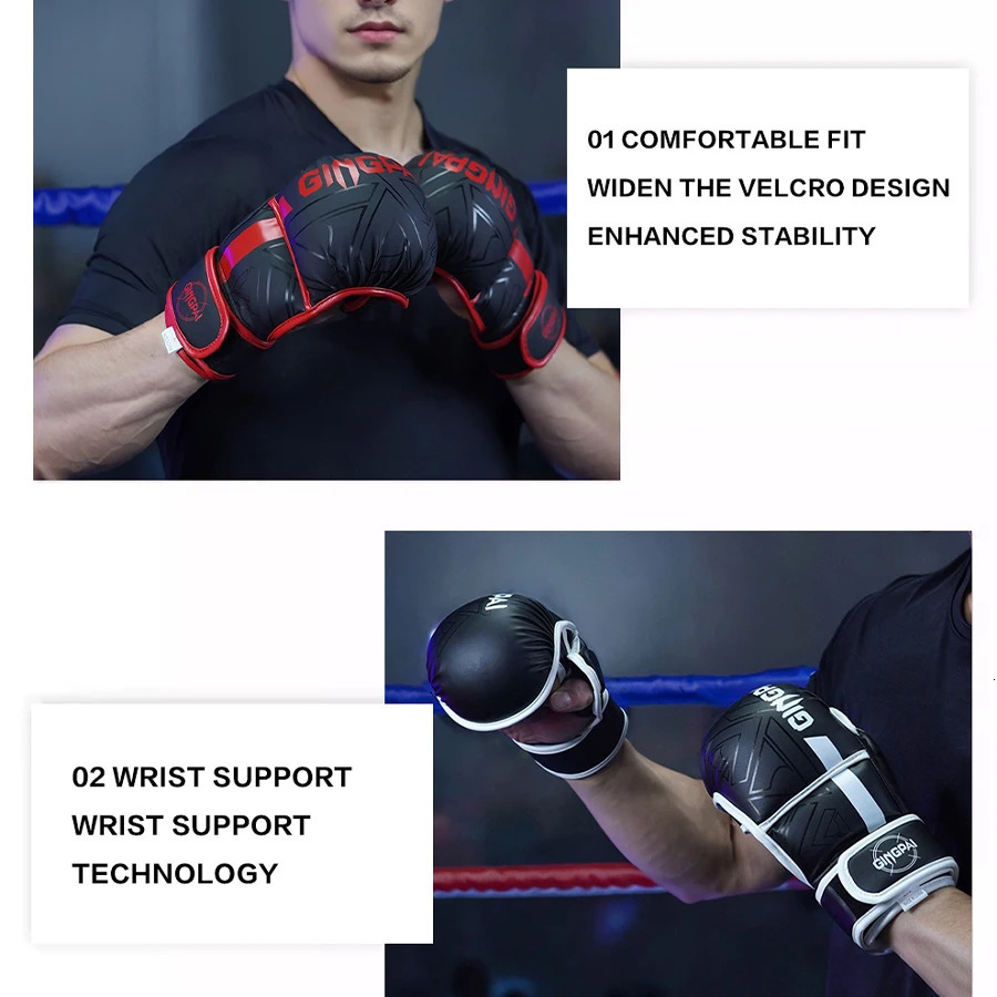 Professional MMA Boxing Gloves Half Finger Sandbag Karate Muay Thai Training PU Adult Kids Thickened Equipment 241218
