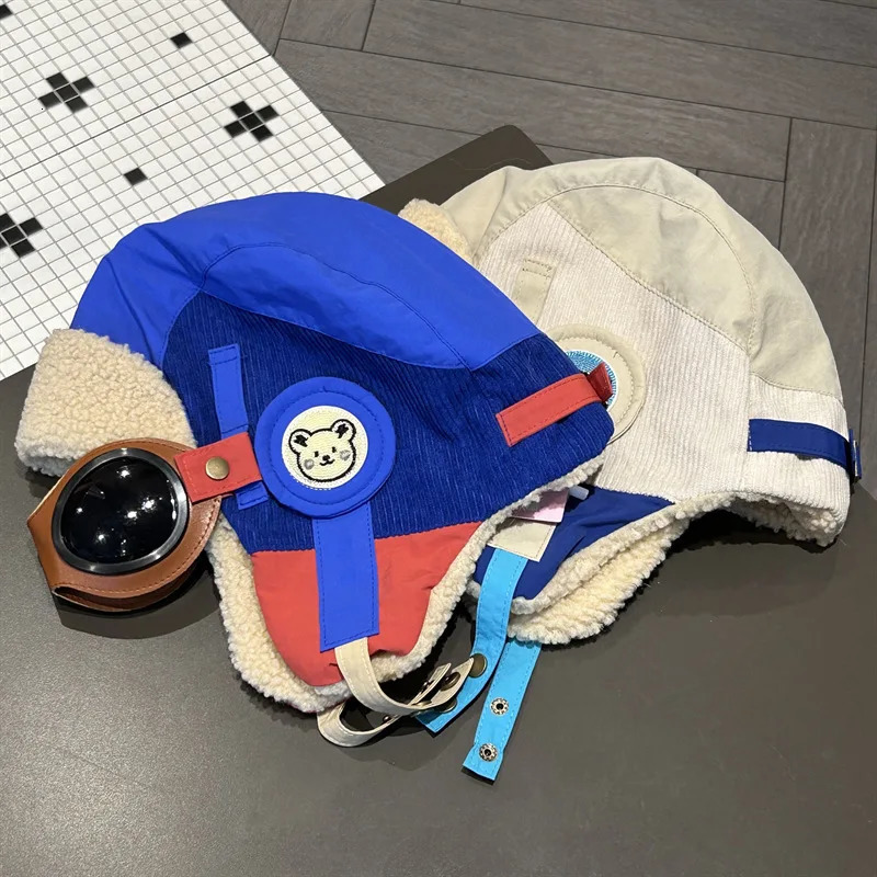 Mens and Womens Winter Fleece Thermal Goggles Lei Feng Hats Outdoor Mountaineering Ski Ear Caps Pilot Hats Detachable Glasses 241218