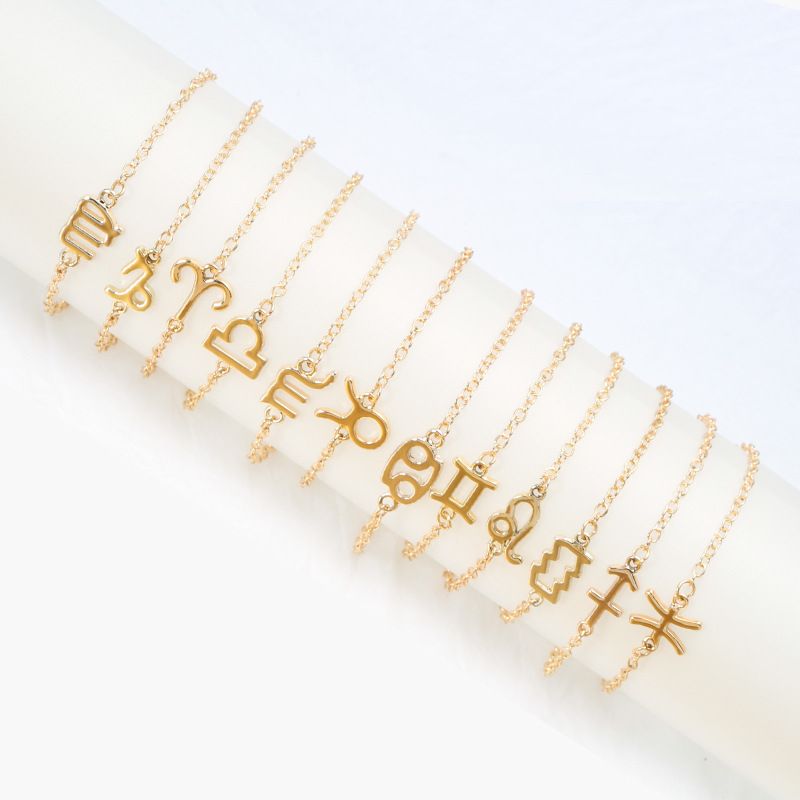 Zodiac Charm Bracelets 18K Gold Plated 12 Horoscope Link Bracelet Hand Chain Accessories Constellation Aries ,Cancer,Libra Jewelry Gift with Wish Card