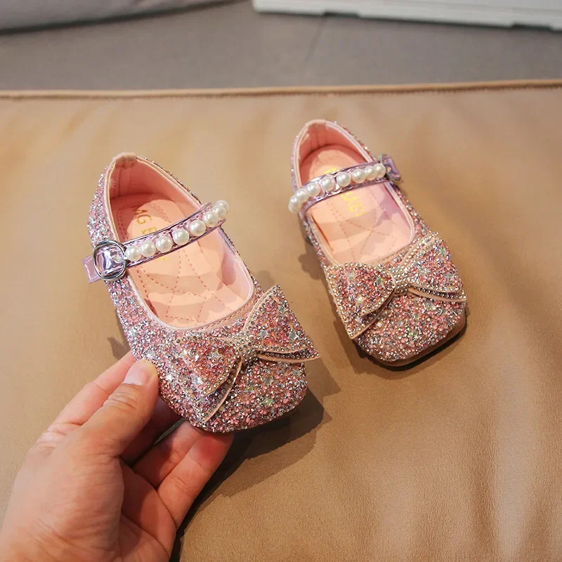Fashion Little Girl Runway Performance Catwalk Shoes Student Wedding Party Rhinestone Sparkling Princess Leather Shoes F12302 241219