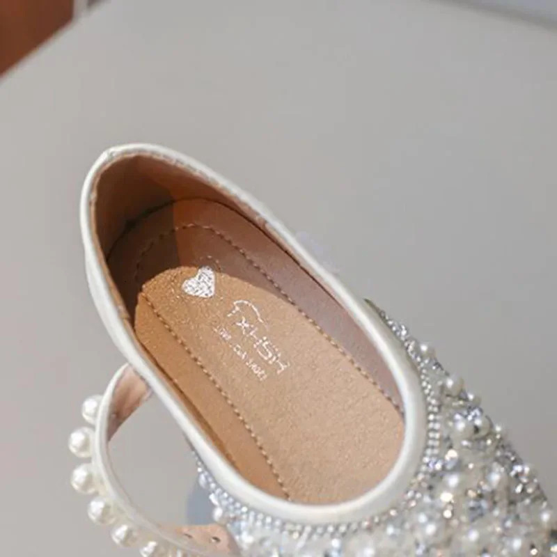 Kids Leather Shoes Spring Autumn Fashion Sequins Pearl Girls Princess Shoes Soft Bottom 241219