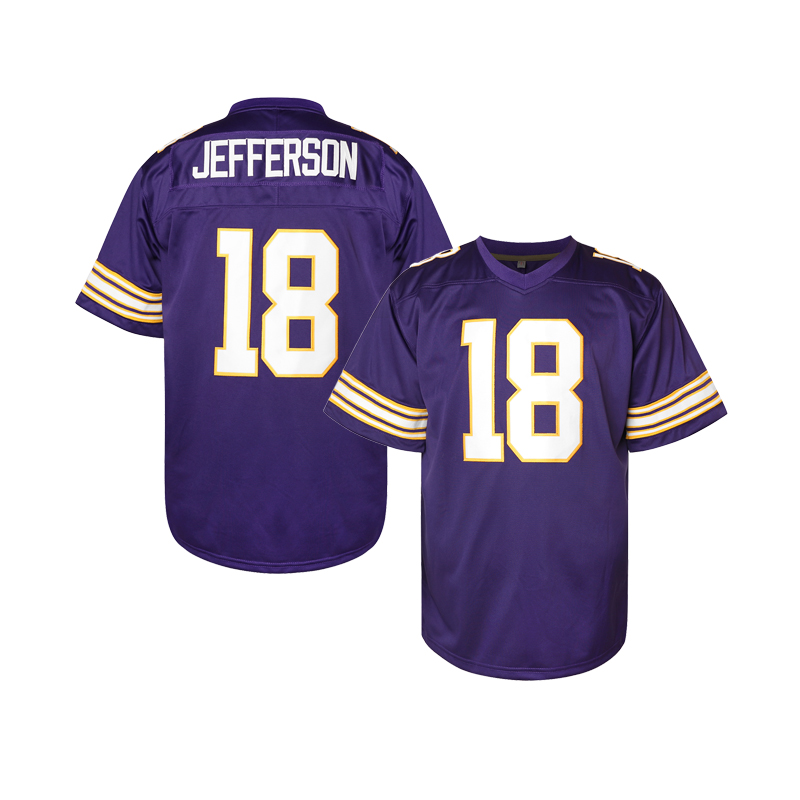 Men JEFFERSON Comfy V-Neck Football Jerseys Mesh Embroidery For Training And Competition Breathable American Football Jersey 18