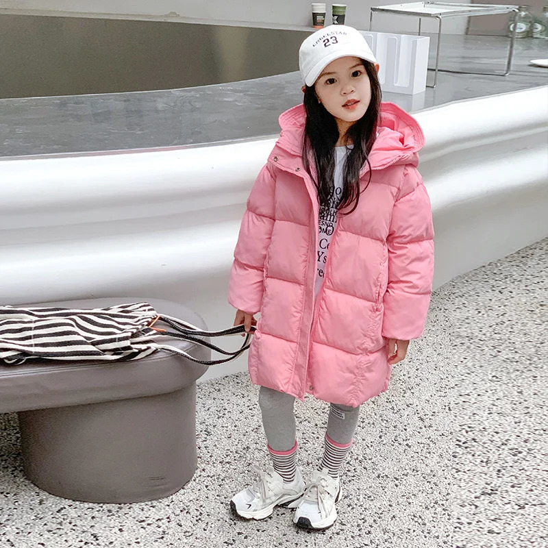 Boys Girls Winter Down Jackets Teenager Thicken Warm Hooded Coats Kids Casual Long Clothing Children Autumn Windproof Parkas 241218