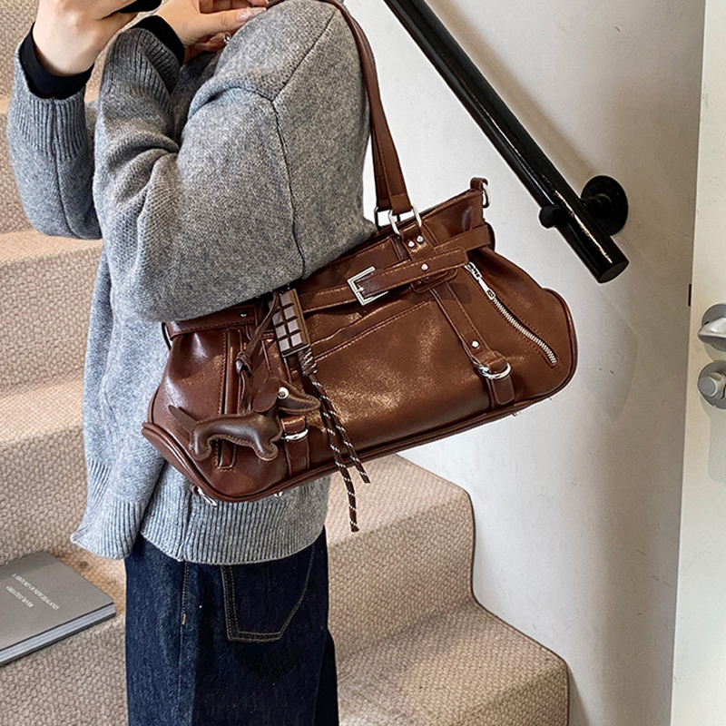 Shoulder Handbag for Women Tote Purses Motorcycle Armpit Bags Niche Design Girl Commuting Large Capacity Bag Textured Crossbody Bag