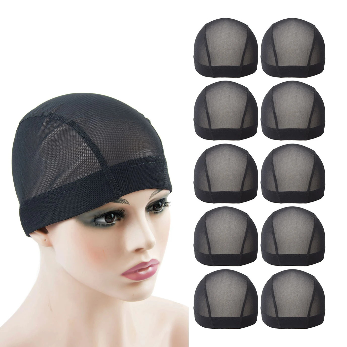 10 pieces Black Mesh / Dome Wig Cap Weaving Stretchable Cap Hair Net Elastic Nylon Mesh Dome Wig Cap for Wig Making 241219