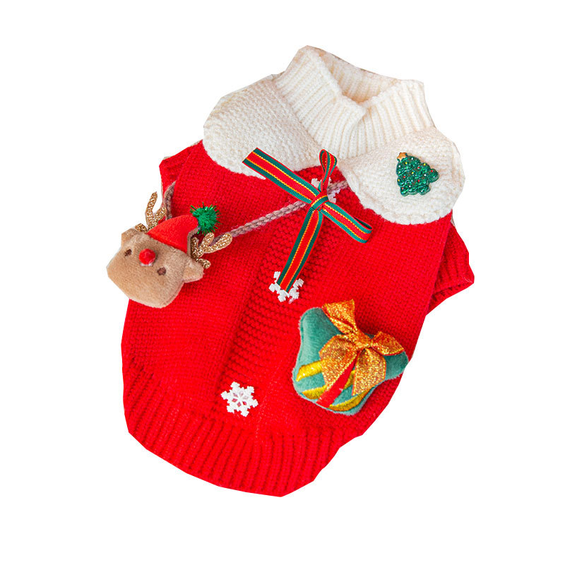Autumn/Winter Dog Snow satchel Christmas sweater Small and medium-sized dog New Year festival knitwear pet clothing