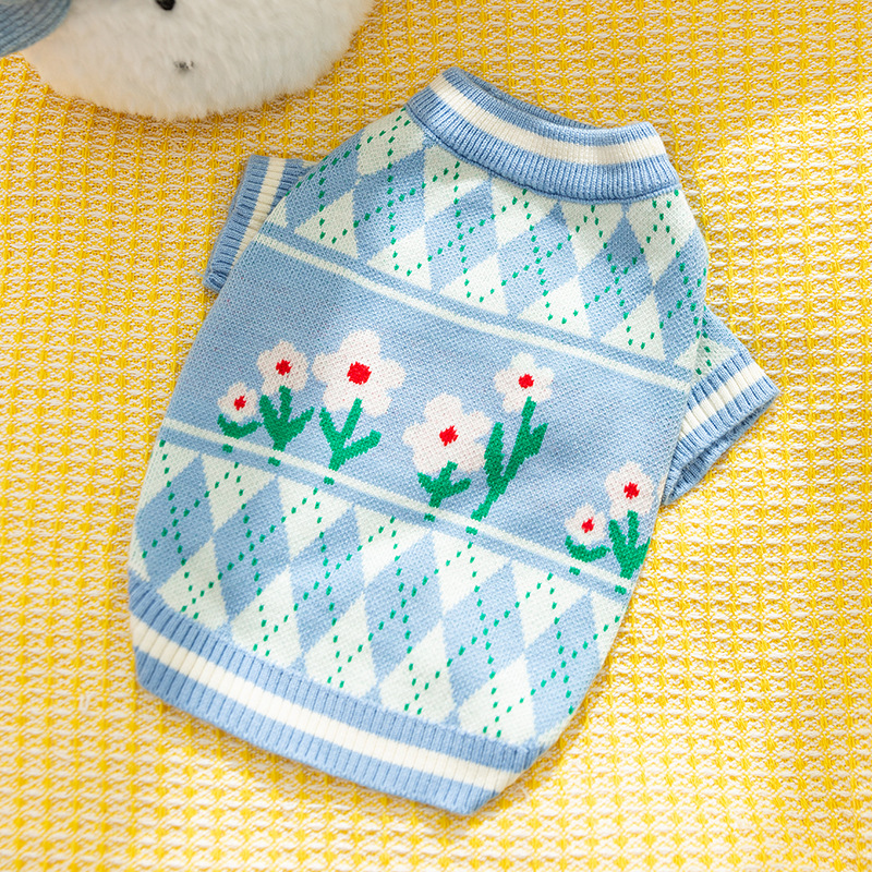 Autumn and winter cat clothes, simple knitted sweater, thickened warm cover, two legged clothes, blue cat pet clothing