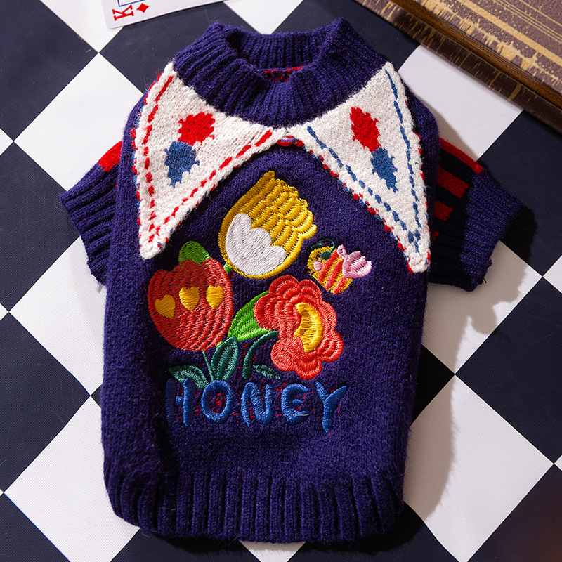 Autumn and Winter New Crazy Circus Cat Clothes Blue Cat Kitten Checkerboard Knitted Sweater Pet Clothes