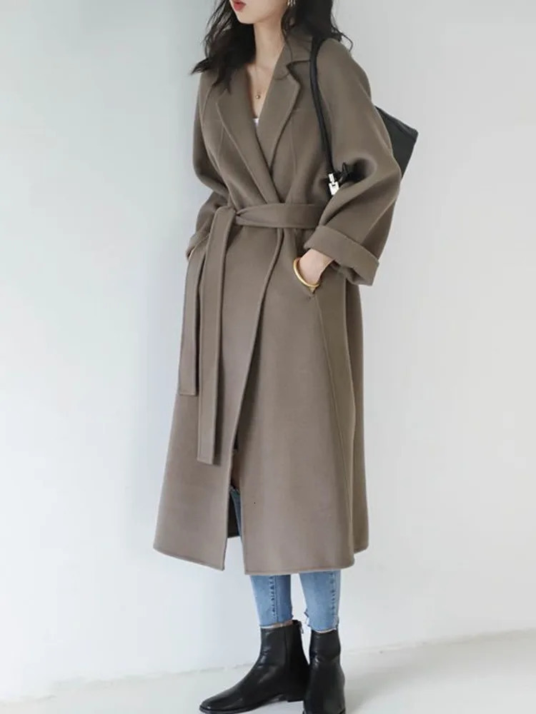 LANMREM Double Sided Cashmere Coat For Women Medium Knee Length Loose Woolen Coats Female Fashion Autumn Winter 2DA8106 241217