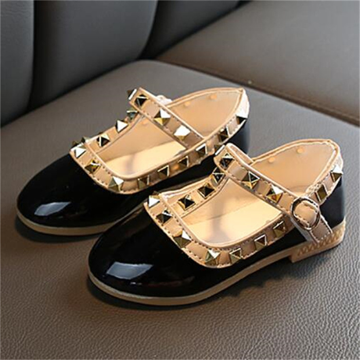 Girls shoes spring new fashion kids shoes princess rivet Square Toe Roman shoes childrens Flat shoes toddler baby patent leather dress shoe