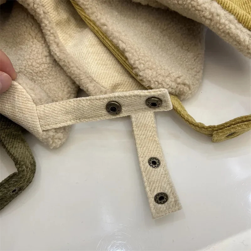 Korea Winter Corduroy Flannel Velvet Warm Lei Feng Hat Men Women Outdoor Wind Snow Travel Ear Protection Ski Bomber Hat 241218