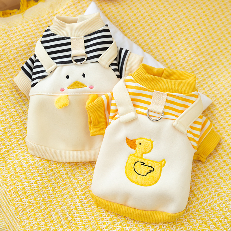 24 year new autumn and winter striped cute duck hoodie, autumn thin two legged clothes, puppy teddy, cat pet clothes
