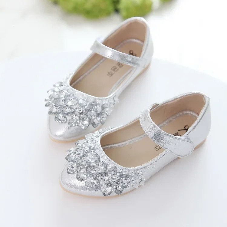 Girls Leather Shoes for Party Wedding Kids Flats Performance Shoes Fashion Childrens Crystal Shiny Princess Shoes Sweet 241219
