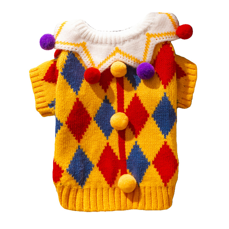 Autumn and Winter New Crazy Circus Cat Clothes Blue Cat Kitten Checkerboard Knitted Sweater Pet Clothes
