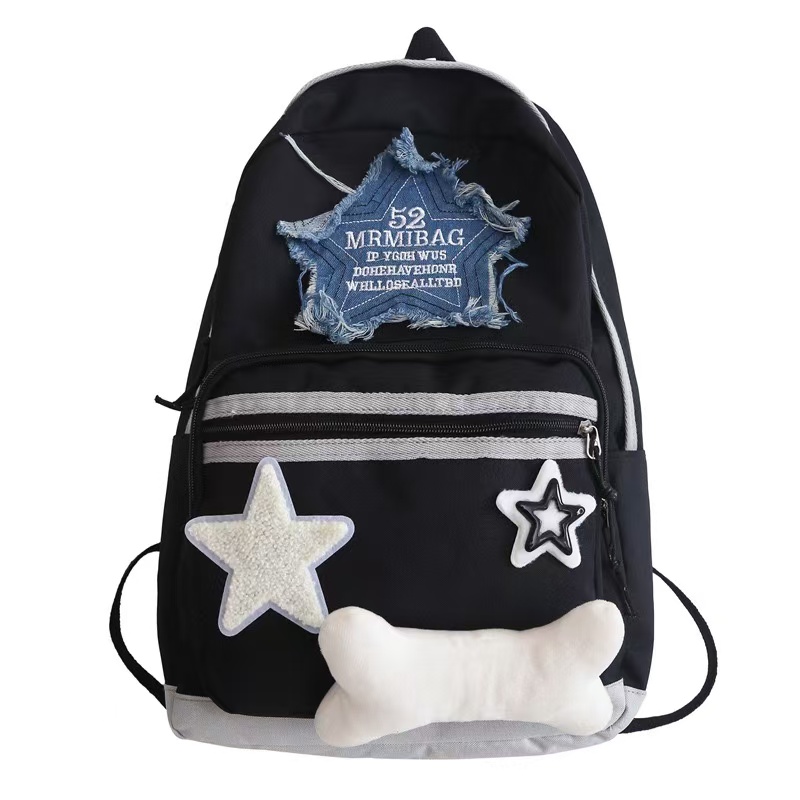 Womens Backpac Star Pattern Casual Travel Backpack Large Capacity Student Schoolbag Denim Shoulder Bag 240921