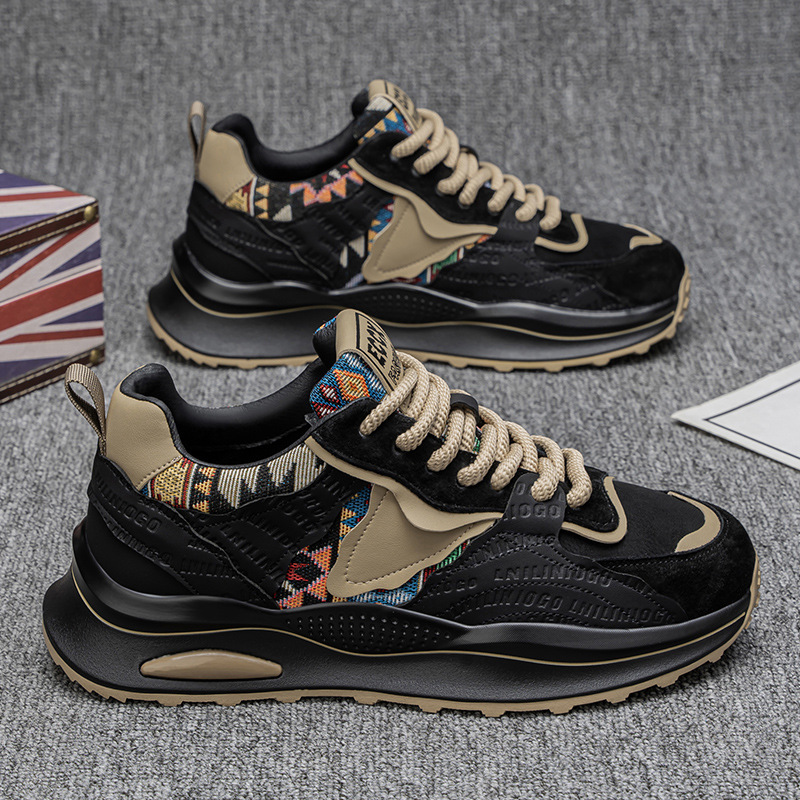 Men Sports Shoes Fashion Printing 2025 Spring New Product Thick Sole Chunky Shoes Anti-slip Wear-resistant Trendy Printing Triple Black Blue Green Fre