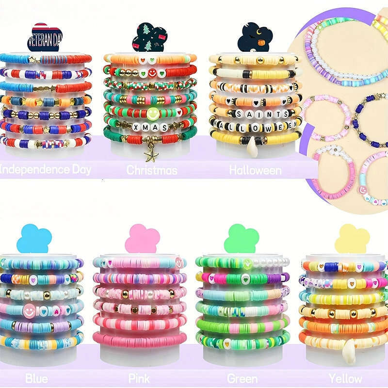 LALAVARA Bracelet Kit Friendship Flat Round Polymer Clay Beads Set for Jewelry Making DIY Handmade Craft Gifts Supplies