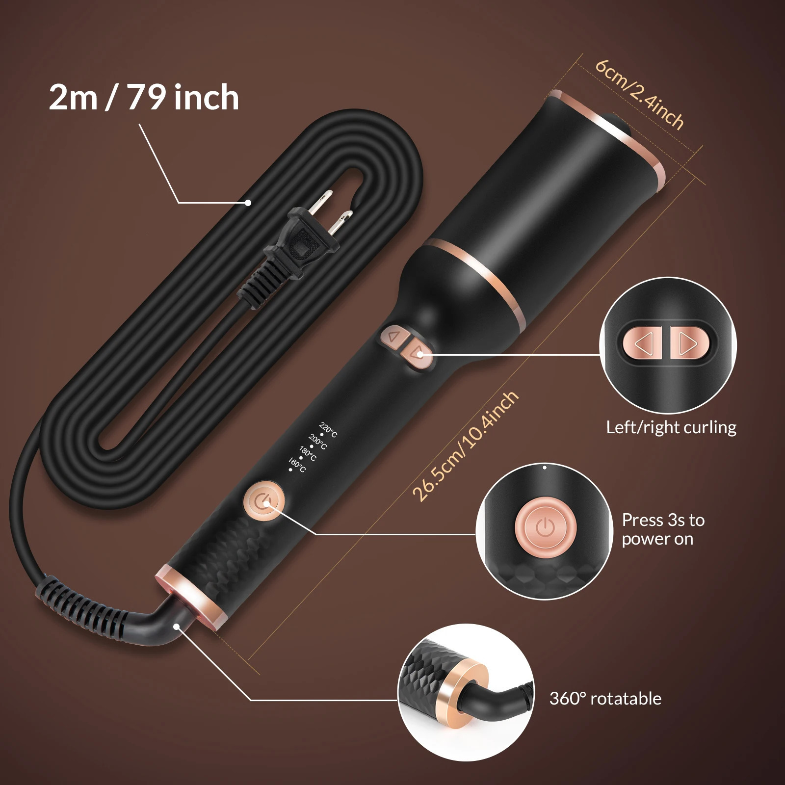 Automatic Curling Iron Hair Curler Machine Electric Automatically Curly Tongs Portable Professional Auto Rotating Wand Curl 241219
