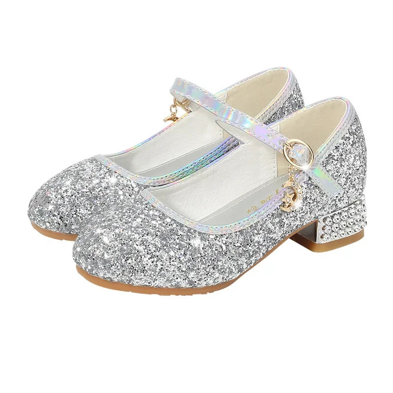 Zhongda Girls Fashion Show Crystal Shoe Versatile Mary Jane Fashion Sequins Walk Princess Shoe School Shoes for Kid Girls 241219