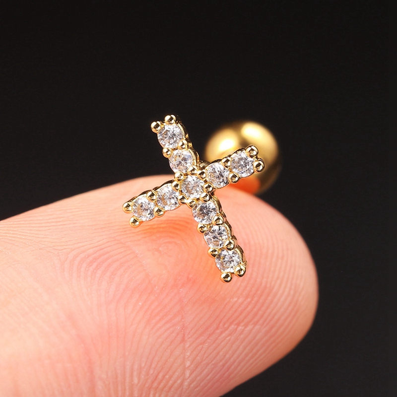 1PCS 316L Stainless Steel Geometric Crystal Earrings For Women Puck Bar Party Piercings Jewelry Wholesale