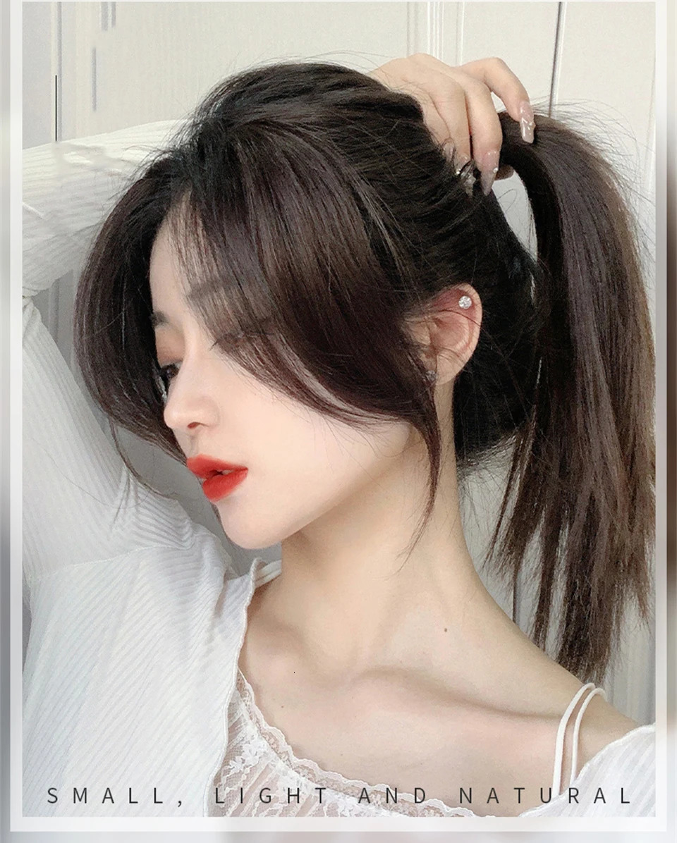 AS Long Bangs Two Side Fringe Black Brown Natural Hair Extension Front Hair Piece Clip In Extensions Overhead Bang False Hair 241219