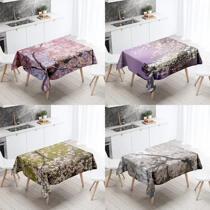 Peach Blossom Floral Tablecloth Anti-Stain Waterproof Dining Table Home Decor Rectangular Kitchen Fireplace Countertop NKB01