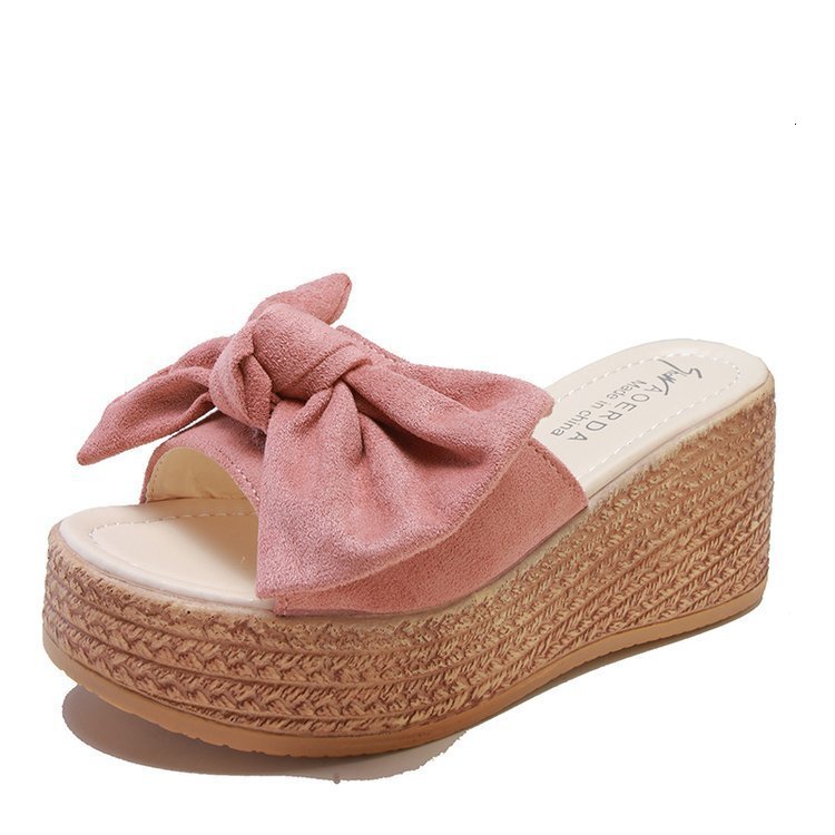 S Ddmywed Women Fashionable Summer New Korean Version Of Slippers Worn On The Outside With Sandals And A Sponge Cake Bottom Bow Tie Chinese Brand Shoe