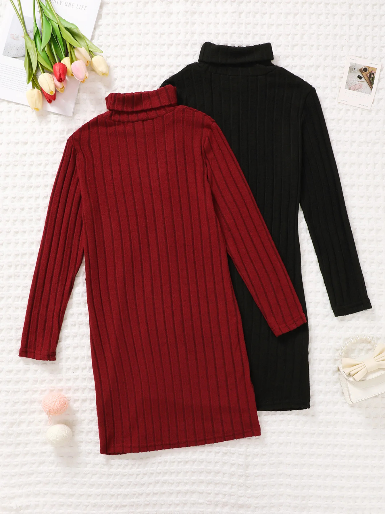 Autumn And Winter 8-12 Years Old Cool Girls Dress Long Sleeve High Neck Casual Princess Dress 241219