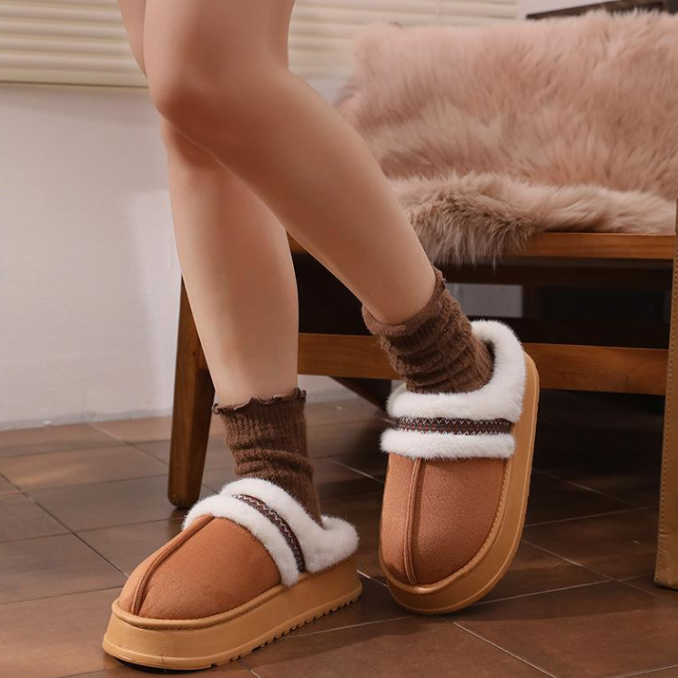 Women Slippers Thick Sole Cotton Winter Indoor Wear Warm Anti-slip Slip-on Fashion Triple Black Beige Brown Coffee Free shipping