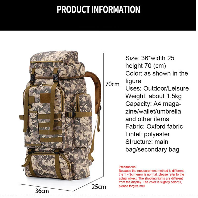 80L Tactical Backpack Waterproof Trekking Fishing Hunting Bag Molle Backpack Outdoor Sport Military Rucksacks 241219