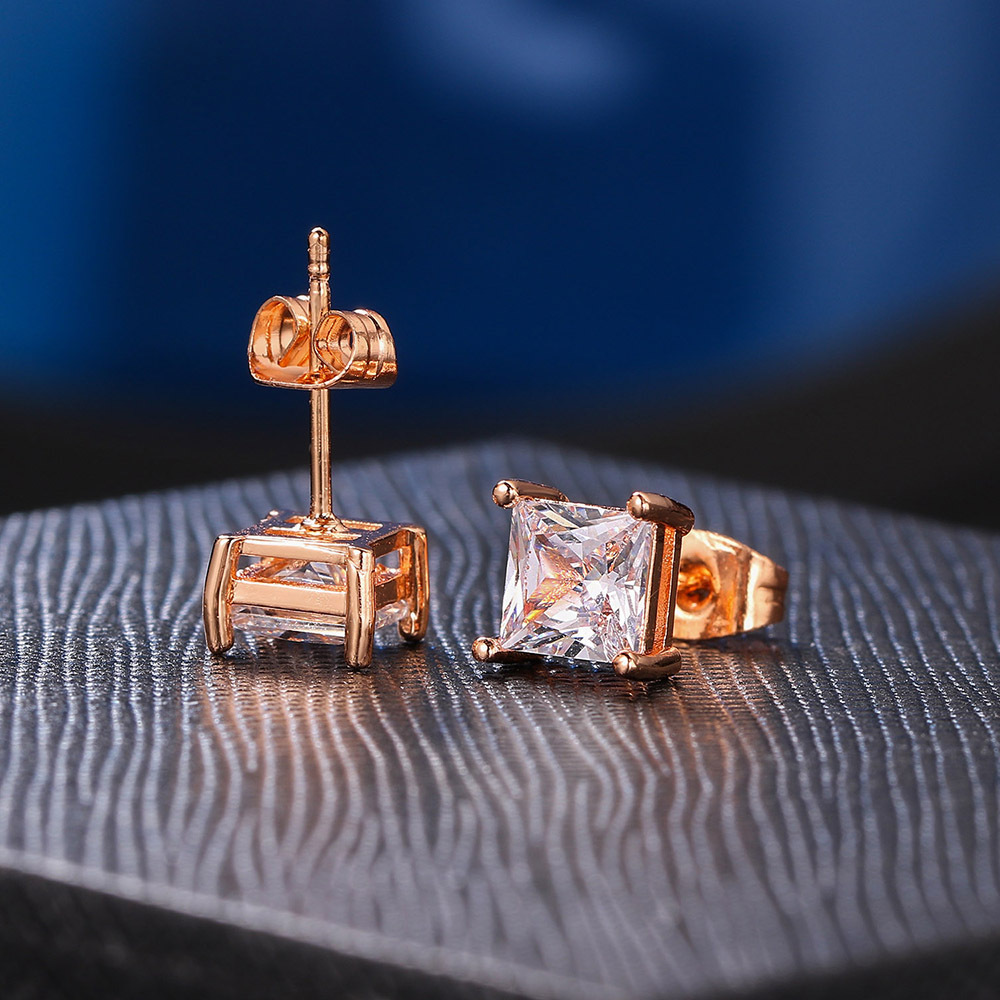 Popular Square Zircon Stud Earrings For Men Women Classic Everything Matching Ear Accessories Jewelry Wholesale aretes de mujer hip hop men earring