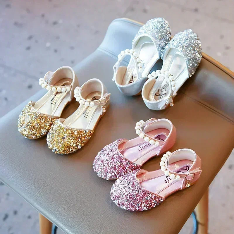 Summer Autumn Girls Leather Shoes Fashion Sequins Baby Girl Sandals Kids Princess Shoes Size 21-35 241219