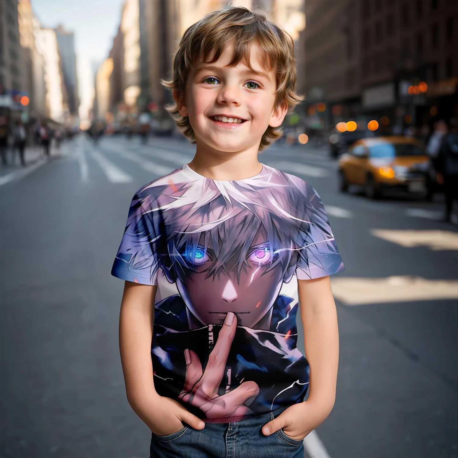 Jujutsu Kaisen Satoru Gojo T-Shirt Cute Figure Graphic T-shirts for Kids Fashion Funny Short Sleeves Tops Breathable and LightXJ241219