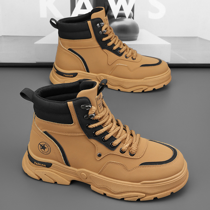 Men Boots New Fashion Trendy Designer Shoes High-top Anti-slip Casual Versatile Boots Triple Black Khaki Free shipping