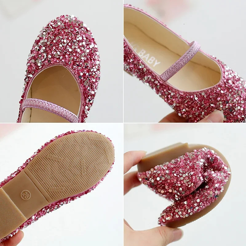 Spring Girls Princess Shoes Sequin Children Performance Shoes Shallow Breathable Kids Ballet Flats Fashion Girls Shoes 241219