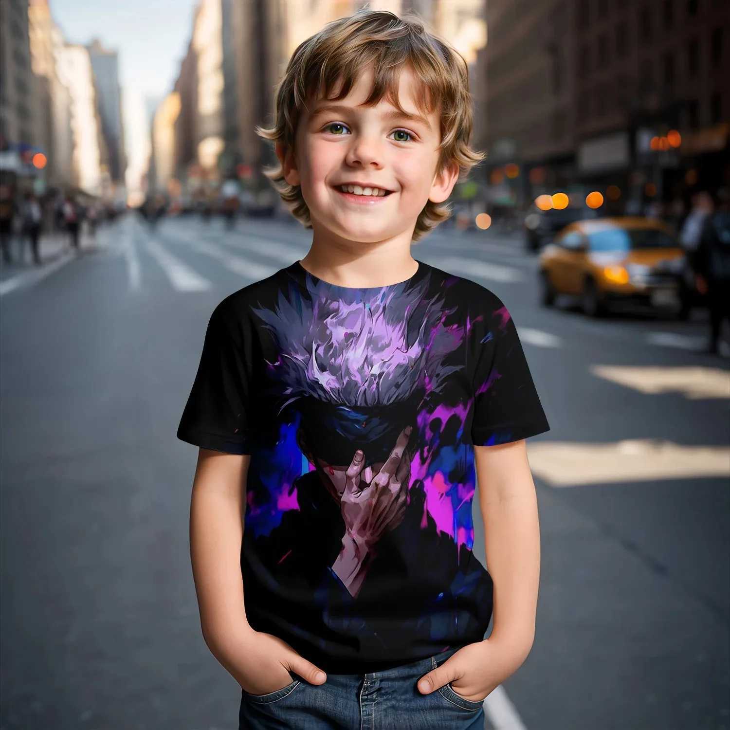 Jujutsu Kaisen Satoru Gojo T-Shirt Cute Figure Graphic T-shirts for Kids Fashion Funny Short Sleeves Tops Breathable and LightXJ241219