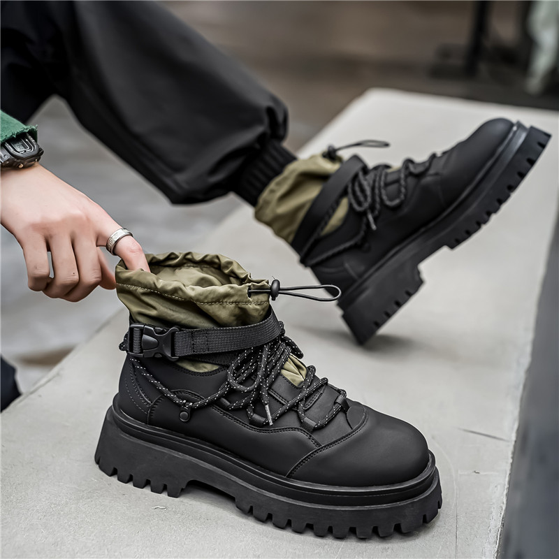 Men Boots Fashion Thick Sole High-top Increase Height Outdoor Wear Simple Handsome Style Designer Shoes Triple Black Green Free shipping